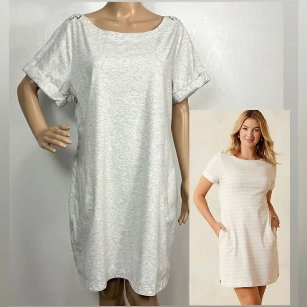 Tommy Bahama Jovanna Short-Sleeve Short Gray Cotton Blend Dress Size L